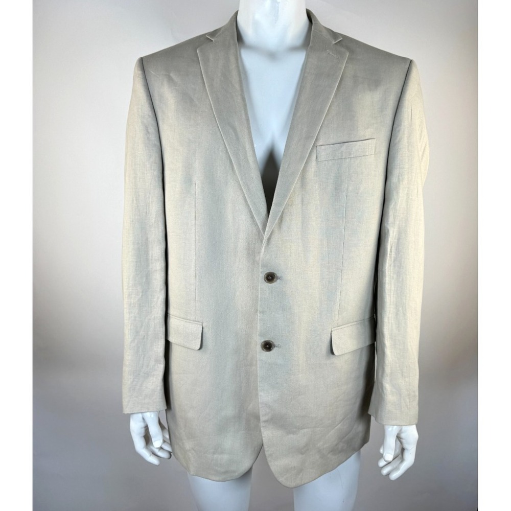 Calvin Klein 3Pc Linen 2-Button Jacket Pant Vest Suit Set Men 44L Comfort Lined